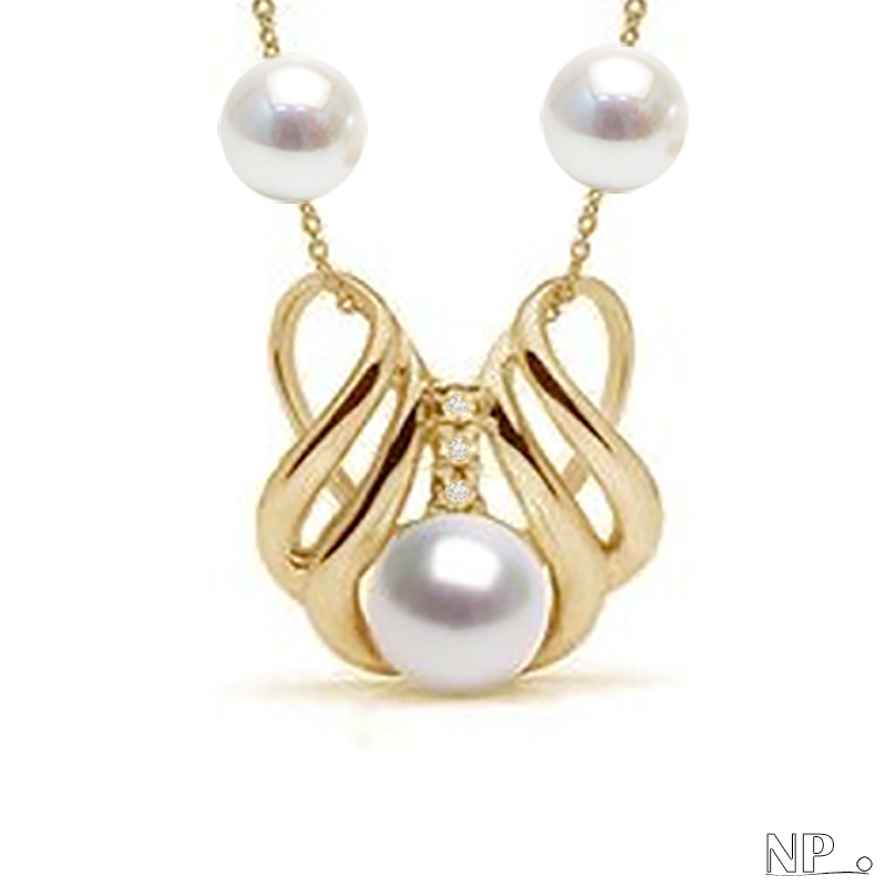 Pendenitf en Or jaune ou Or gris avec diamants [3] et perles Akoya [7] bijou precieux haut de gamme